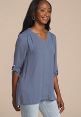 Striped 3/4 Sleeve Tunic Blouse, DUSK SKY, small