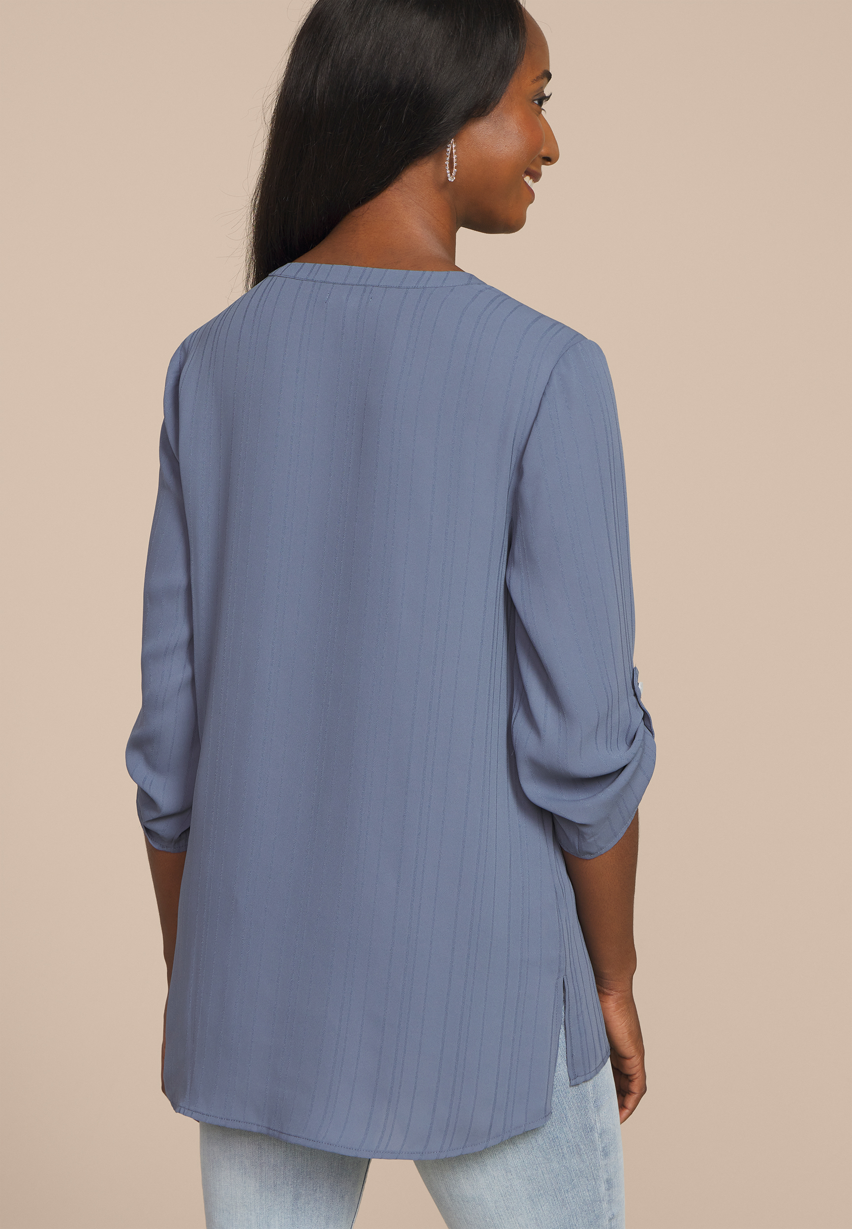 Striped 3/4 Sleeve Tunic Blouse, DUSK SKY, large
