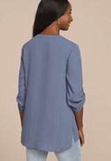Striped 3/4 Sleeve Tunic Blouse, DUSK SKY, small