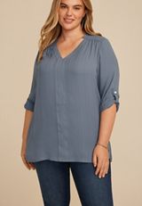 Plus Size Striped 3/4 Sleeve Tunic Blouse, C4199, small