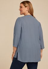 Plus Size Striped 3/4 Sleeve Tunic Blouse, C4199, small