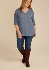 Plus Size Striped 3/4 Sleeve Tunic Blouse, C4199, small