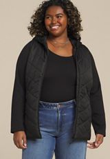 Plus Size Quilted Knit Hooded Jacket, C106, small