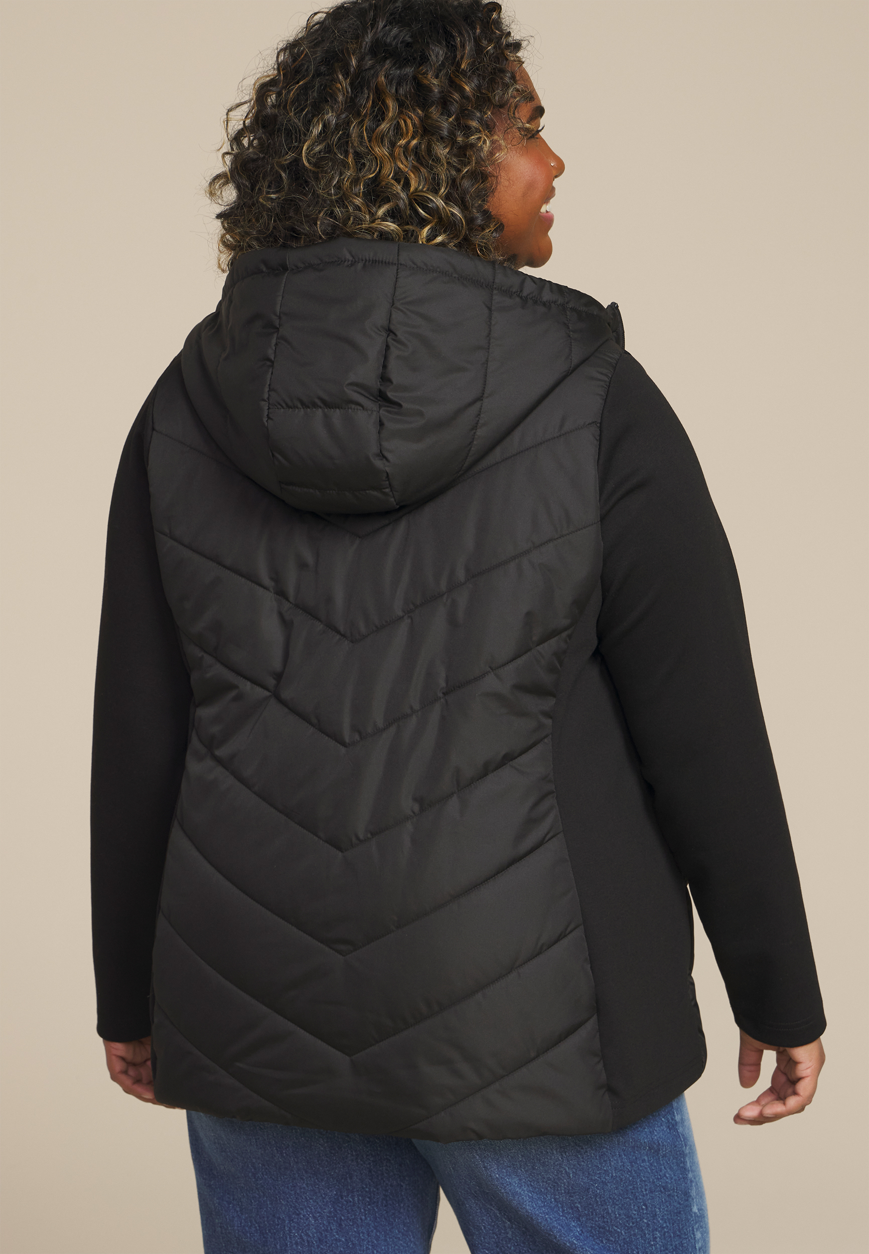 Plus Size Quilted Knit Hooded Jacket, C106, large