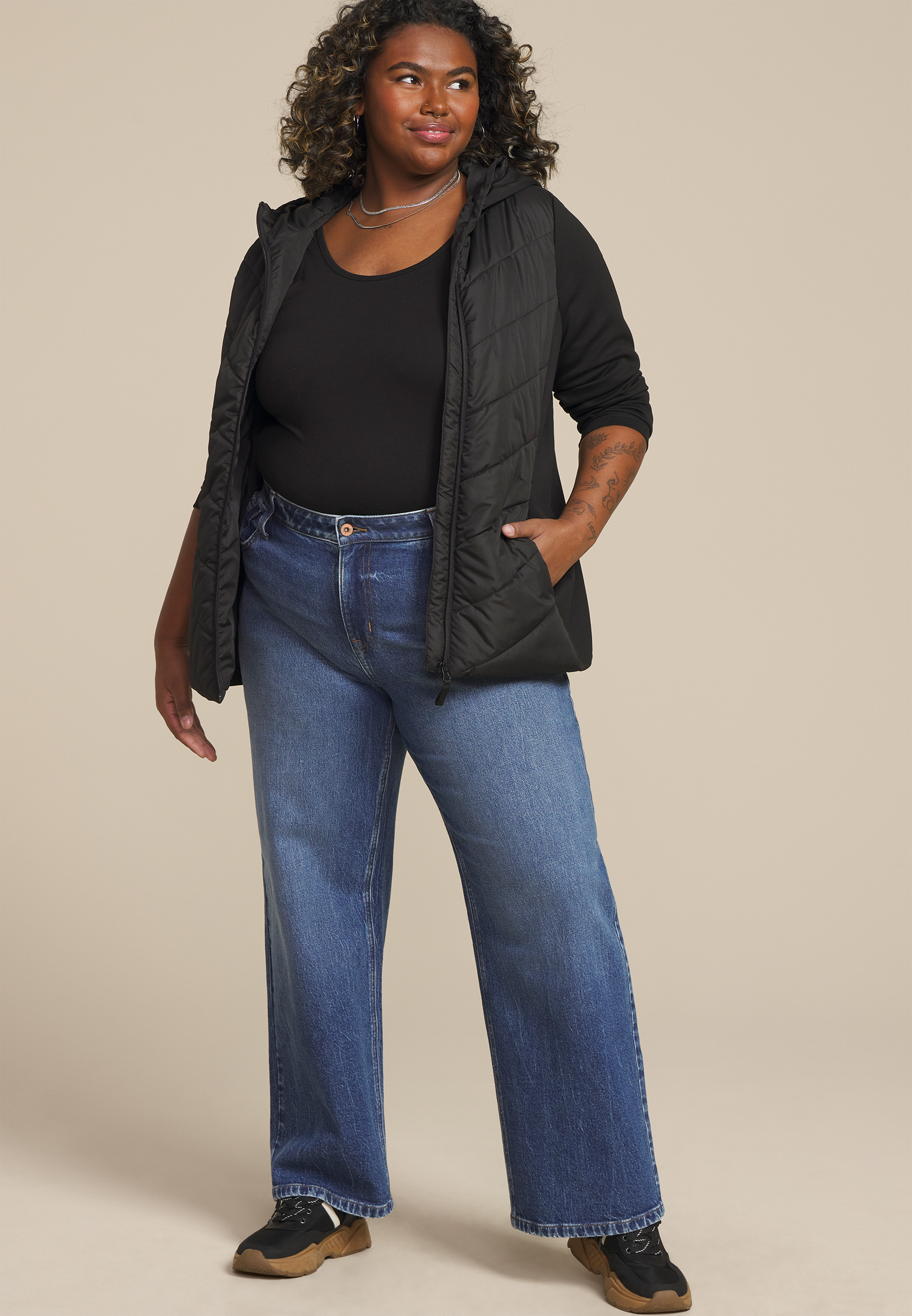 Plus Size Quilted Knit Hooded Jacket, C106, large