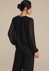 Floral Lace Long Sleeve Blouse, BLACK COMBO, small