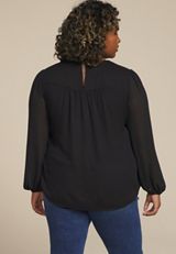Plus Size Floral Lace Long Sleeve Blouse, BLACK COMBO, small