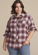 Plus Size Cabin Plaid Graphic Back Leopard Skull Button Down Shirt, C1653, small