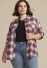 Plus Size Cabin Plaid Graphic Back Leopard Skull Button Down Shirt, C1653, small