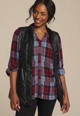 Faux Leather Quilted Vest, , small