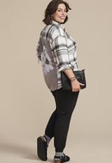 Plus Size Cabin Plaid Graphic Back Floral Button Down Shirt, ROCKSTAR GREY COMBO, small