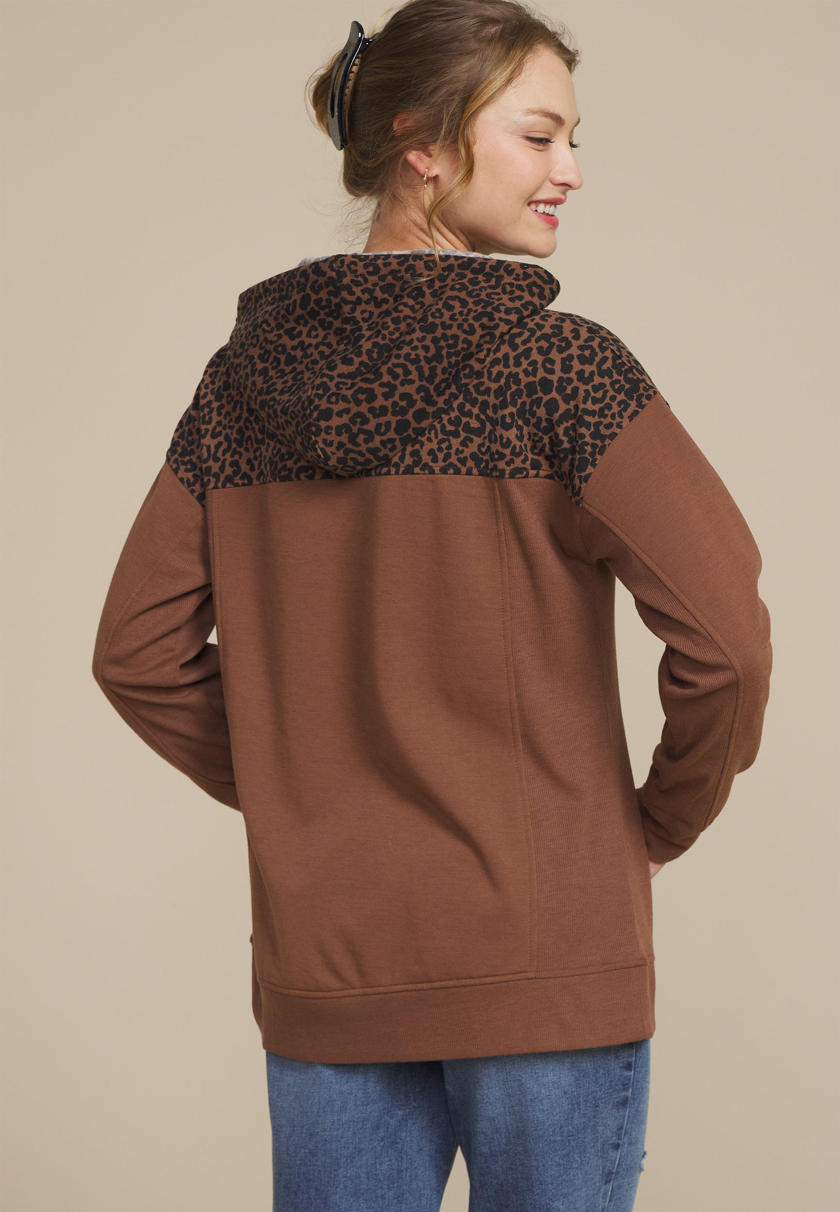 Homeward Leopard Print Hoodie, COCOA BROWN, large