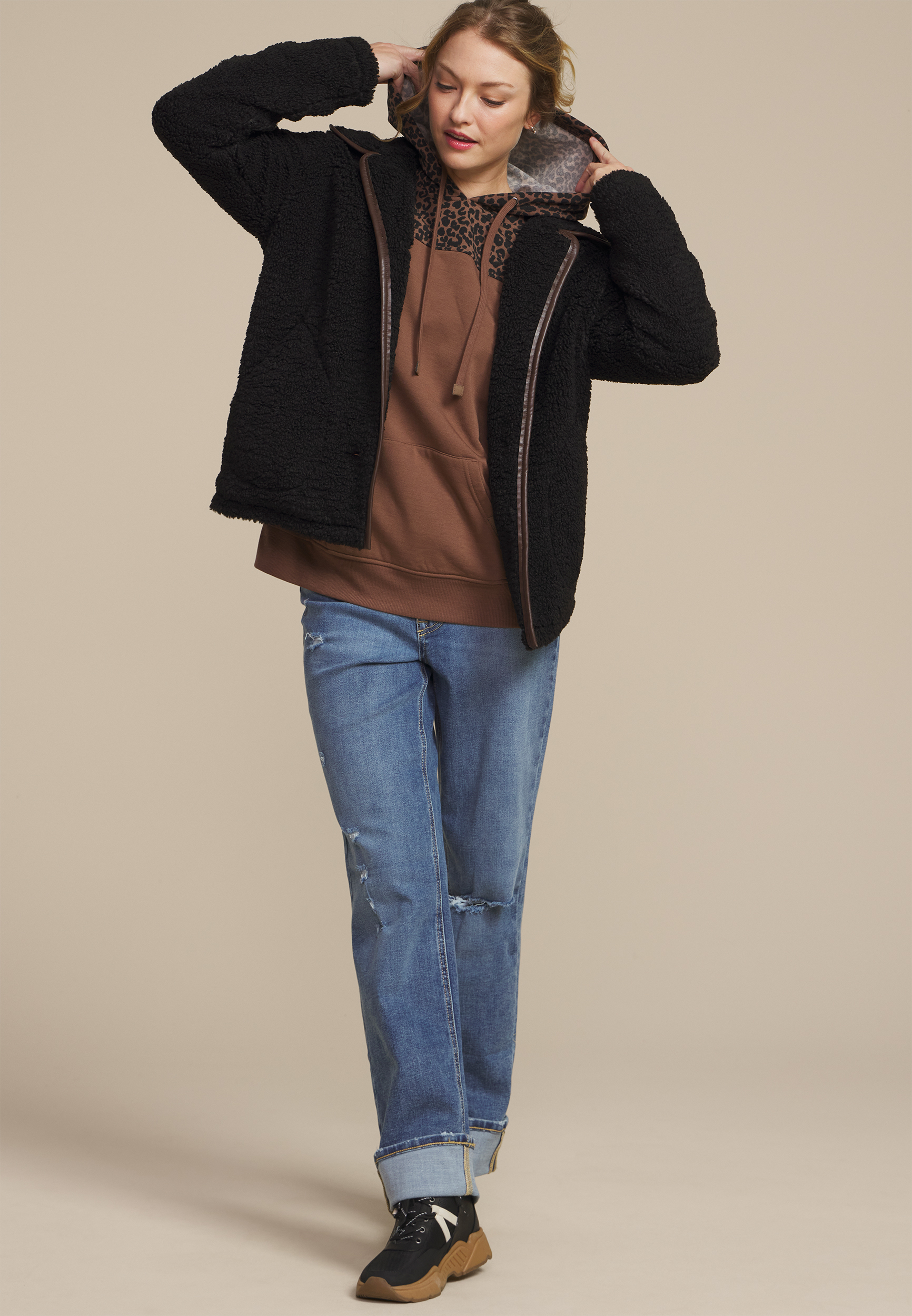 Homeward Leopard Print Hoodie, COCOA BROWN, large