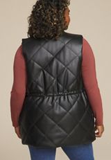 Plus Size Faux Leather Quilted Vest, , small