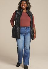 Plus Size Faux Leather Quilted Vest, , small