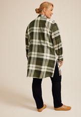 Plus Size Olive Plaid Button Down Duster Shirt, OLIVE COMBO, small