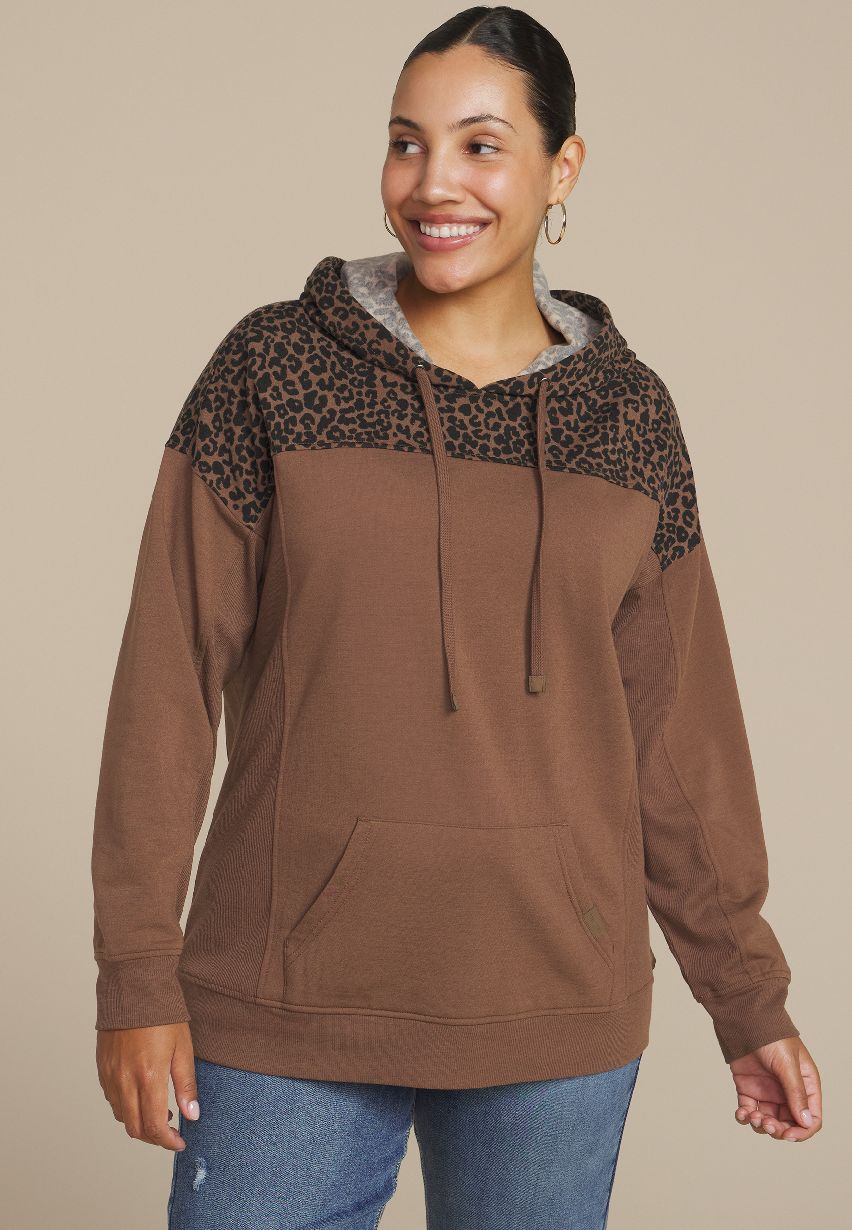 Plus Size Homeward Leopard Print Hoodie