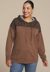 Plus Size Homeward Leopard Print Hoodie, COCOA BROWN, small