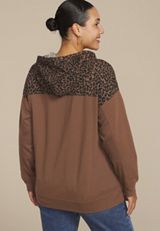 Plus Size Homeward Leopard Print Hoodie, COCOA BROWN, small