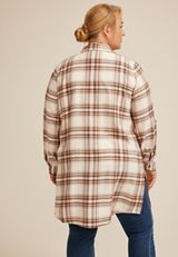Plus Size Plaid Button Down Duster Shirt, C5330, small