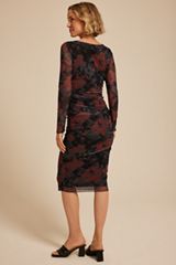 Mesh Floral Long Sleeve Midi Dress, BLACK COMBO, small