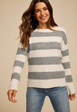 Stripe Knit Sweater, HEATHER GRAY COMBO, small