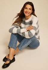 Stripe Knit Sweater, HEATHER GRAY COMBO, small