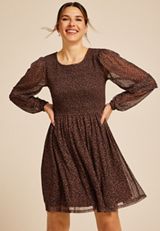 Leopard Print Mesh Smocked Mini Dress, C1756, small