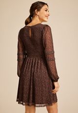 Leopard Print Mesh Smocked Mini Dress, C1756, small