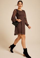 Leopard Print Mesh Smocked Mini Dress, C1756, small