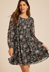 Printed Mesh Smocked Mini Dress, C1756, small