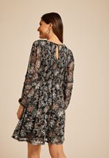 Printed Mesh Smocked Mini Dress, C1756, small