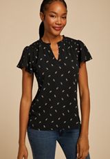 Atwood Printed Smocked Shoulder Flutter Sleeve Blouse, C1756, small
