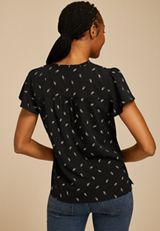 Atwood Printed Smocked Shoulder Flutter Sleeve Blouse, C1756, small