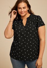 Plus Size Atwood Printed Smocked Shoulder Flutter Sleeve Blouse, BLACK COMBO, small
