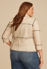 Plus Size Windowpane Plaid Versa Open Front Cropped Blazer, C1008, small