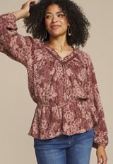 Floral Lace Print Peplum Top, C5232, small