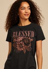 Blessed Floral Classic Fit Graphic Tee, BLACK, small