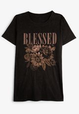 Blessed Floral Classic Fit Graphic Tee, BLACK, small