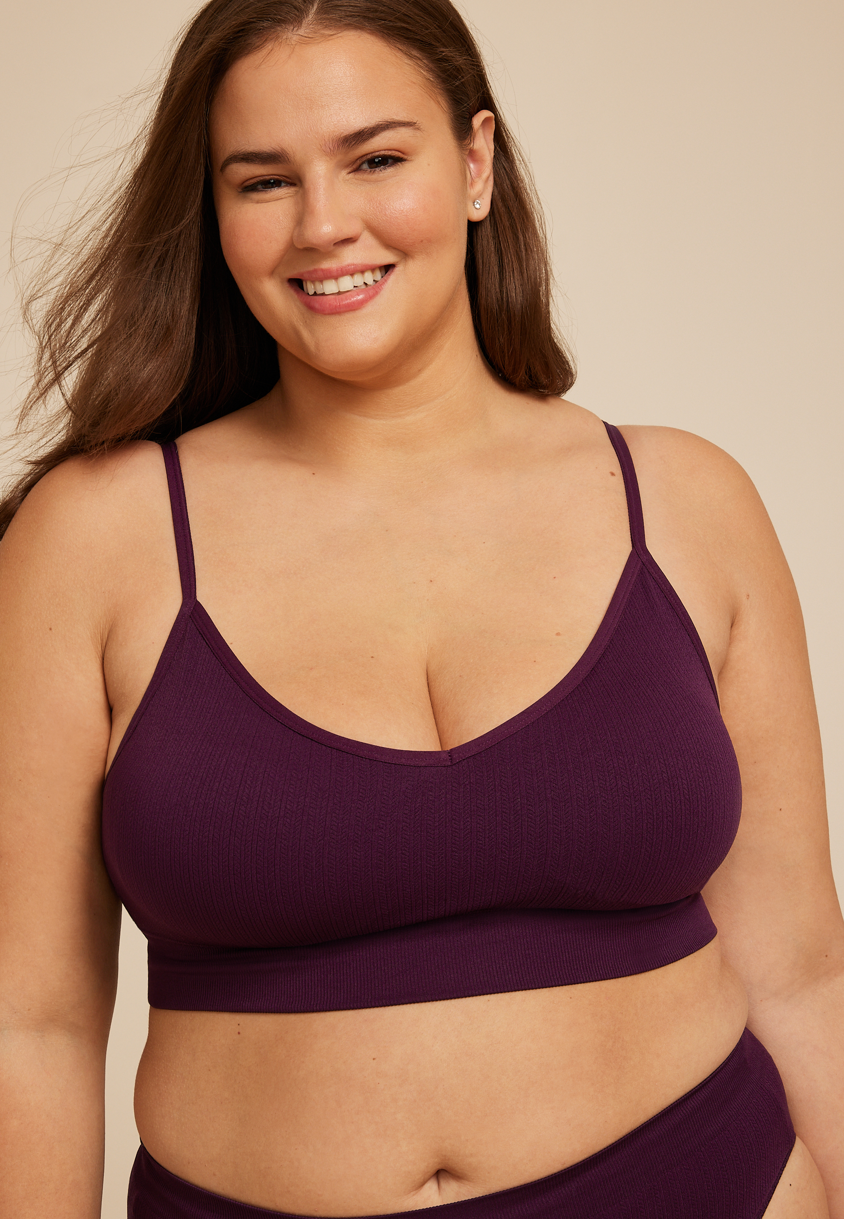 True Stretch Cable Knit Seamless Bralette, POTENT PURPLE, large