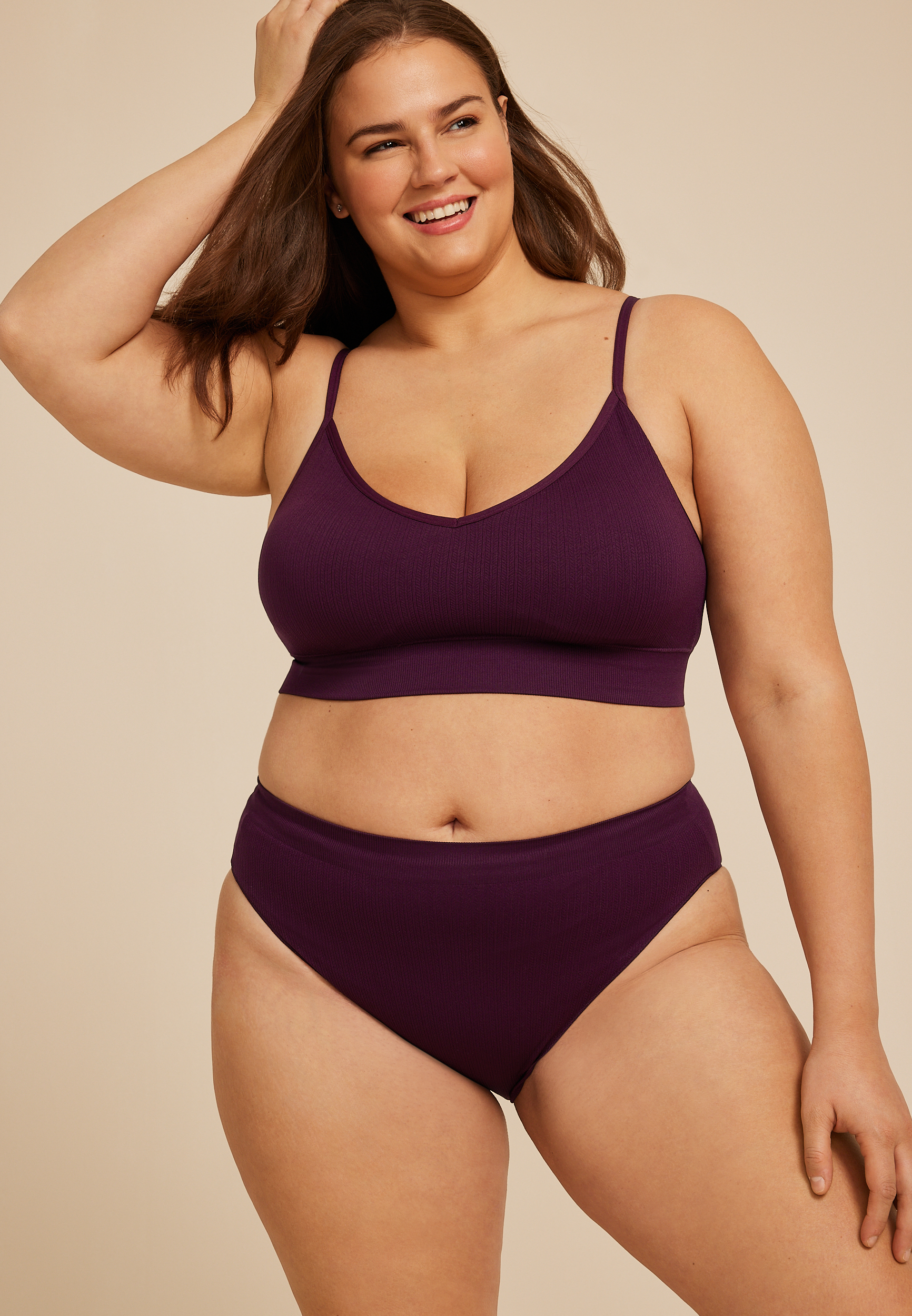 True Stretch Cable Knit Seamless Bikini Panty, POTENT PURPLE, large