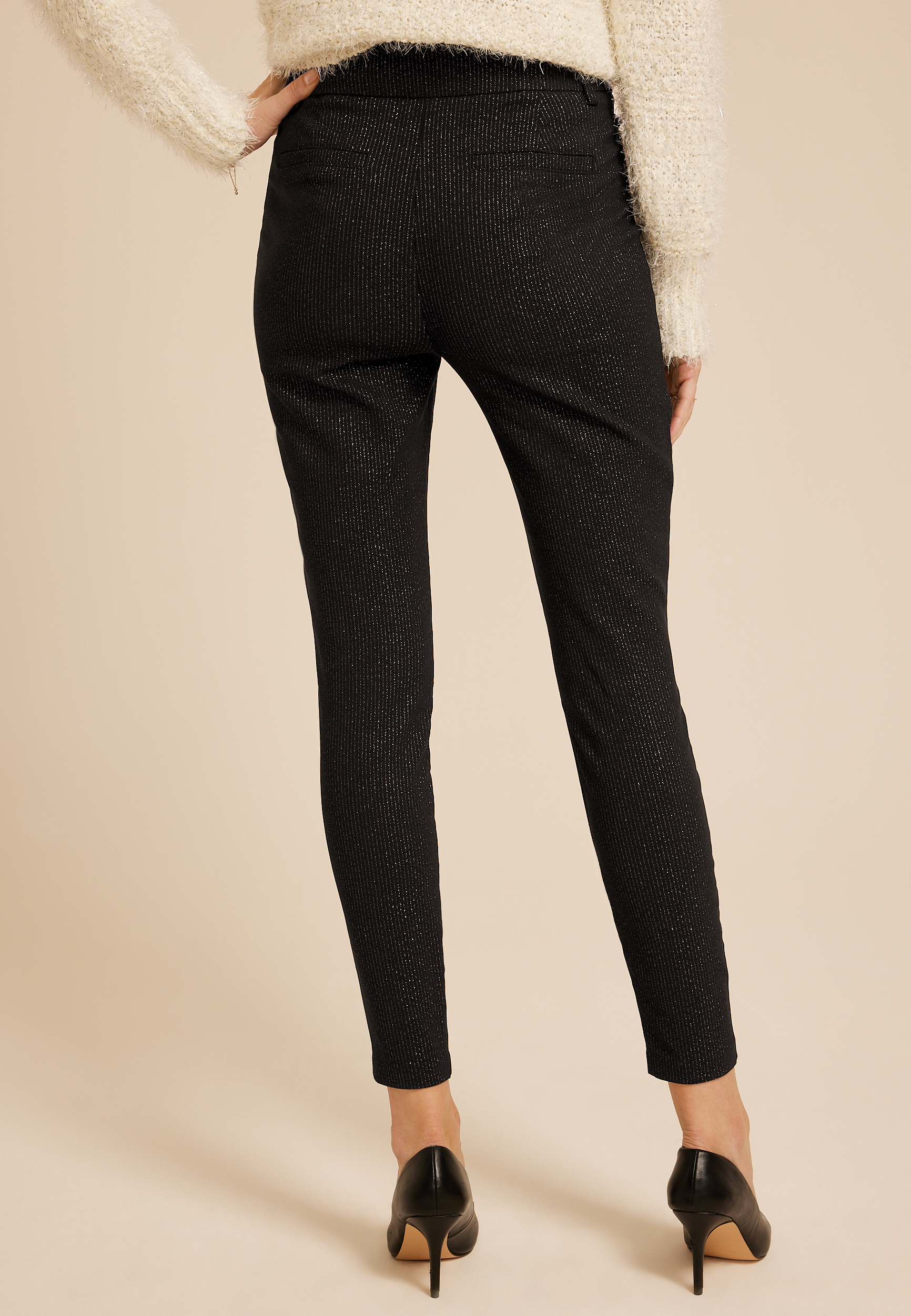 Metallic Pinstripe Bengaline High Rise Pull On Skinny Pant, C1756, large
