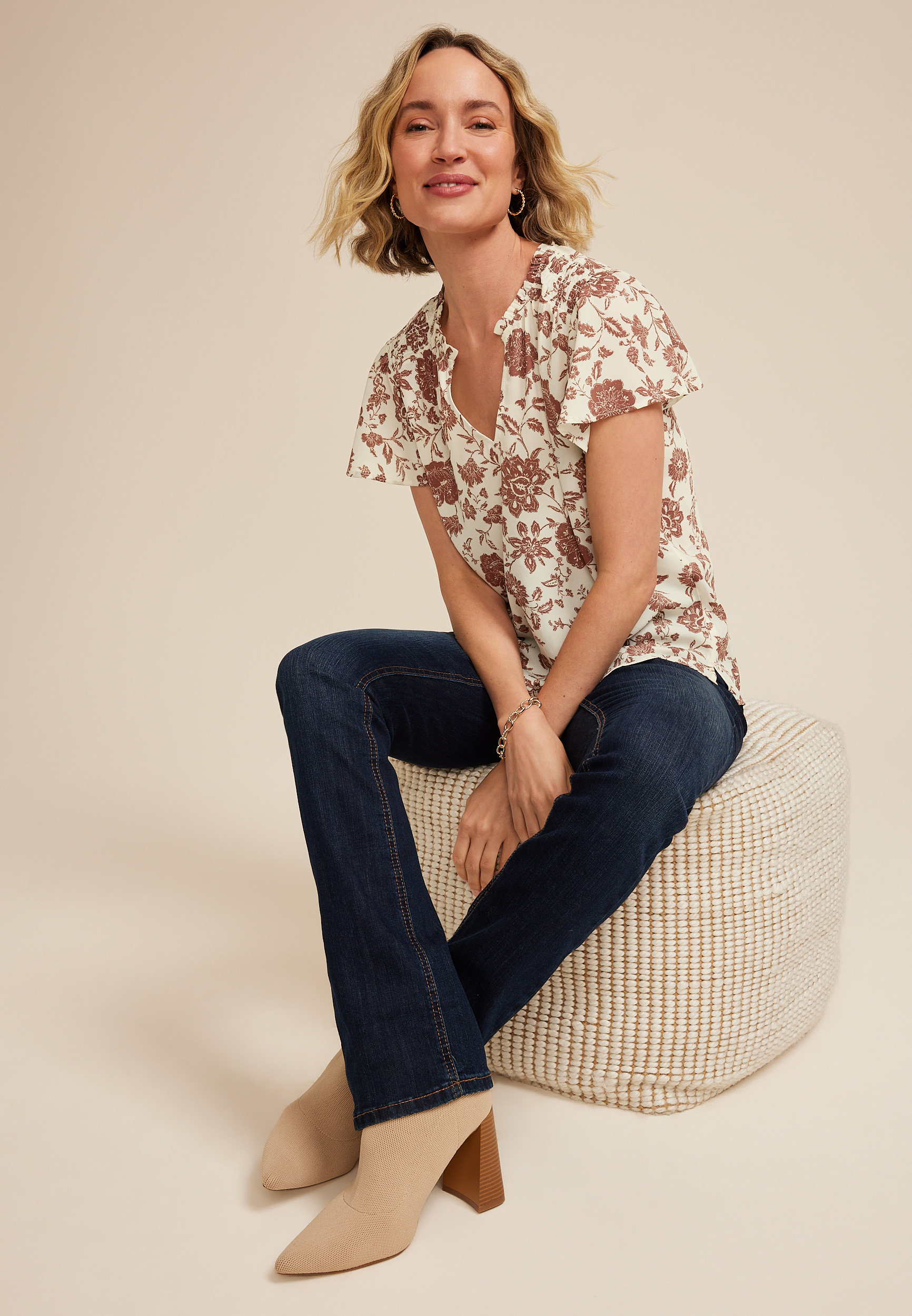 Atwood Floral 3/4 Sleeve Popover Blouse