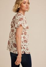 Atwood Floral Flutter Sleeve Popover Blouse, C5032, small
