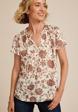 Atwood Floral Flutter Sleeve Popover Blouse, C5032, small
