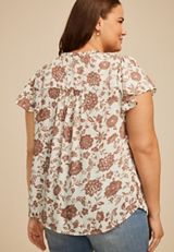 Plus Size Atwood Floral 3/4 Sleeve Popover Blouse, BURGUNDY COMBO, small