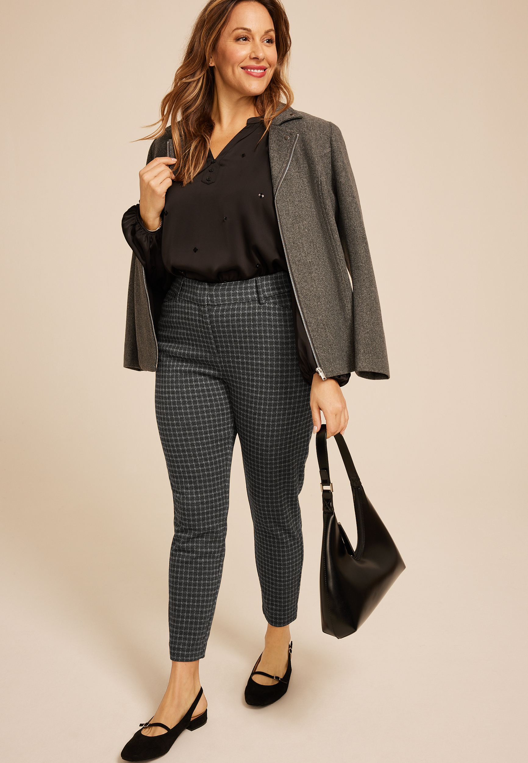 Plus Size Windowpane Ponte Skinny Pant, GRAY COMBO, large
