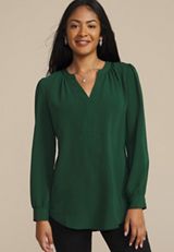 Green V Neck Cinched Back Blouse, C1037, small