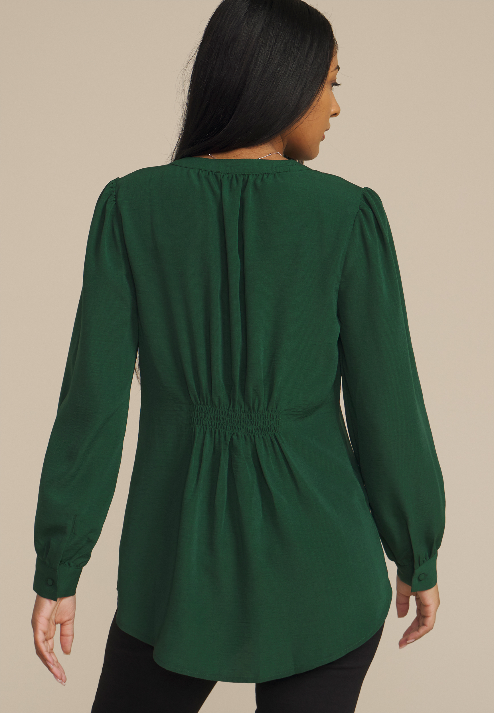 Green V Neck Cinched Back Blouse, C1037, large