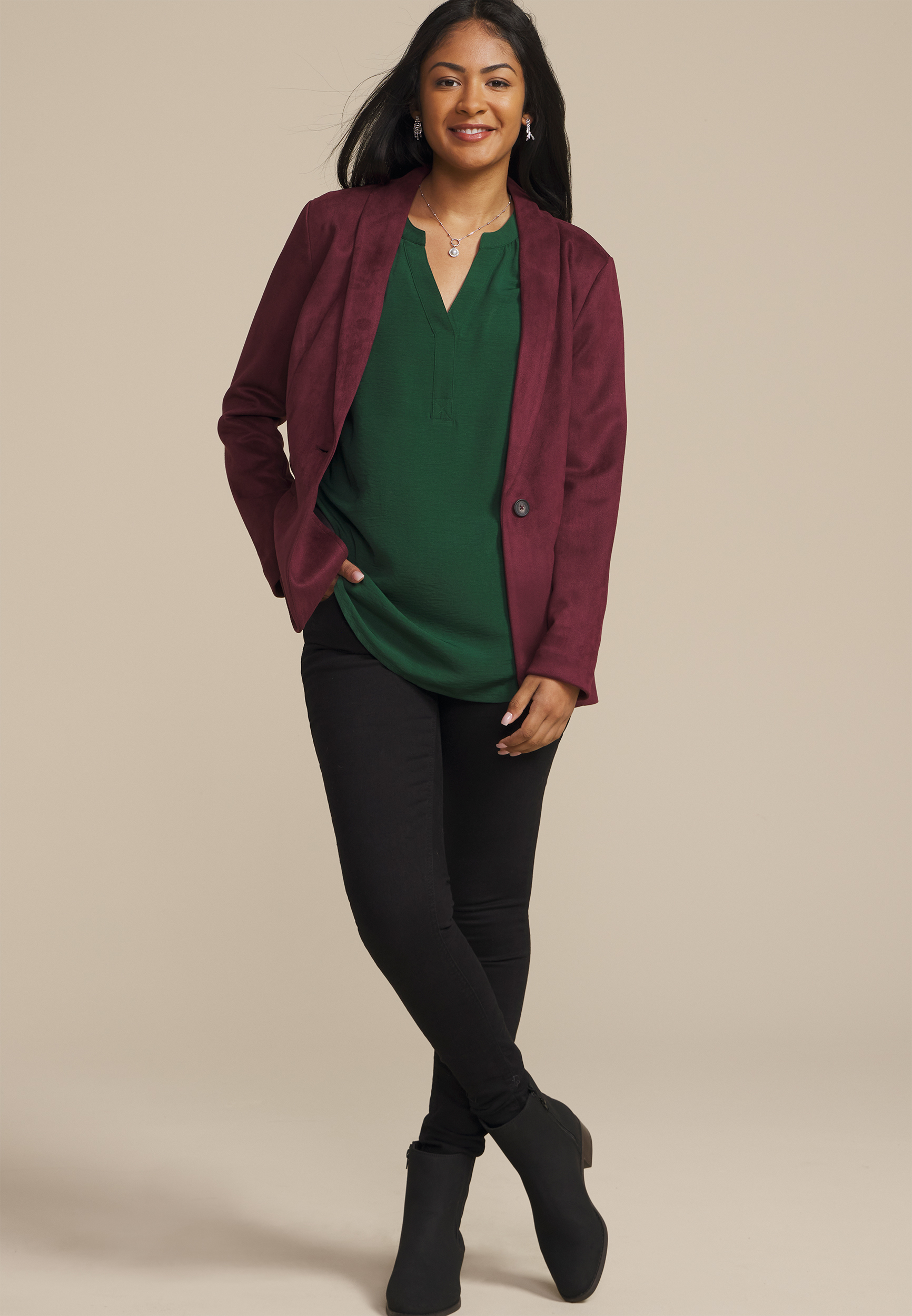 Green V Neck Cinched Back Blouse, C1037, large